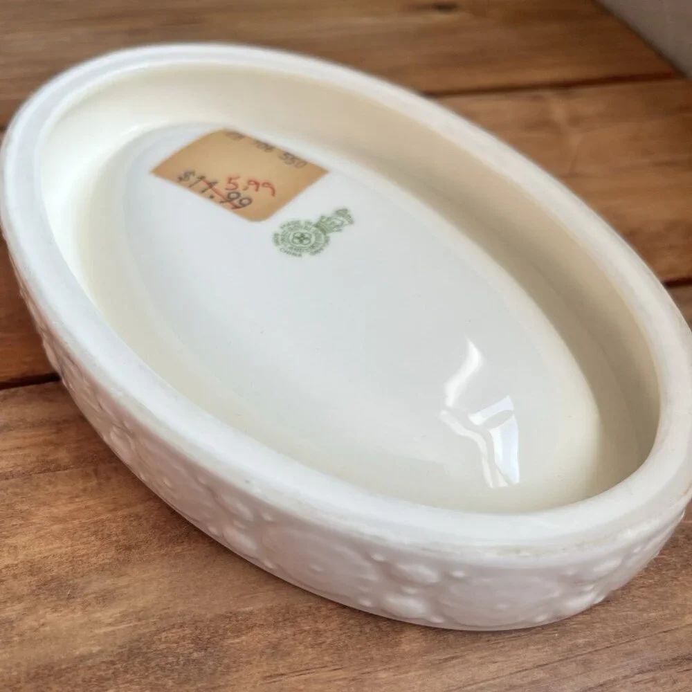 Royal Doulton Oval Soap Dish Trinket Jewelry Tray Ivory Cream Gold Trim Rosettes